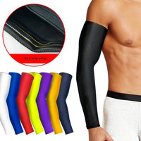 Mandotos International elastic sun protection arm sleeves with compression and quick-dry fabric, designed for outdoor sun protection.