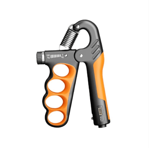 Mandotos International electronic grip enhancer shown with digital controls and textured grip surface for improved handling.