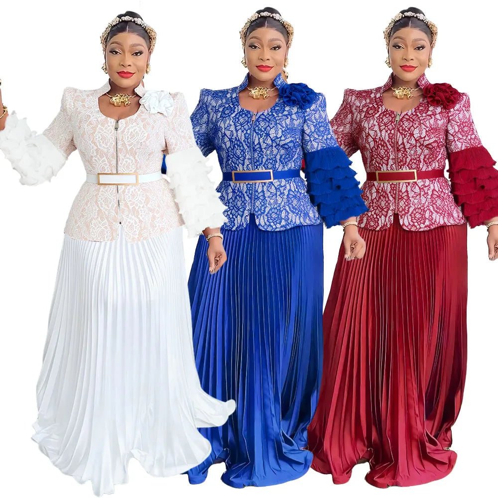 Elegant African V-neck maxi dress by MANDOTOS INTERNATIONAL, stylish for wedding parties and special occasions.