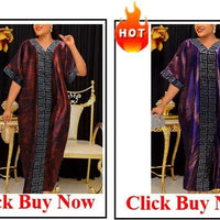 Elegant African V-neck maxi dress by MANDOTOS INTERNATIONAL, perfect for wedding parties, featuring vibrant fabric and flowing design.