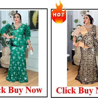 Elegant African V-neck maxi dress by MANDOTOS INTERNATIONAL, featuring intricate patterns and flowing fabric for wedding parties.