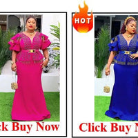 Elegant African V-neck maxi dress by MANDOTOS INTERNATIONAL featuring stylish design, perfect for wedding parties.