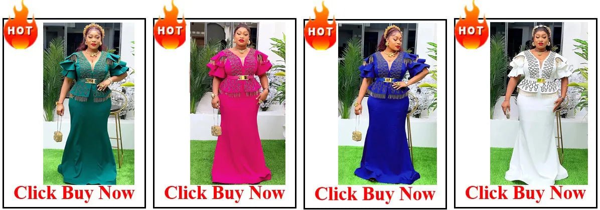 Elegant African V-neck maxi dress by MANDOTOS INTERNATIONAL featuring stylish design, perfect for wedding parties.