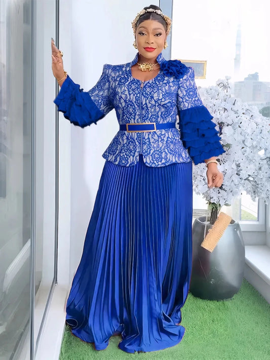 Elegant African V-neck maxi dress by MANDOTOS INTERNATIONAL, perfect for wedding parties, featuring vibrant fabric and stylish design.