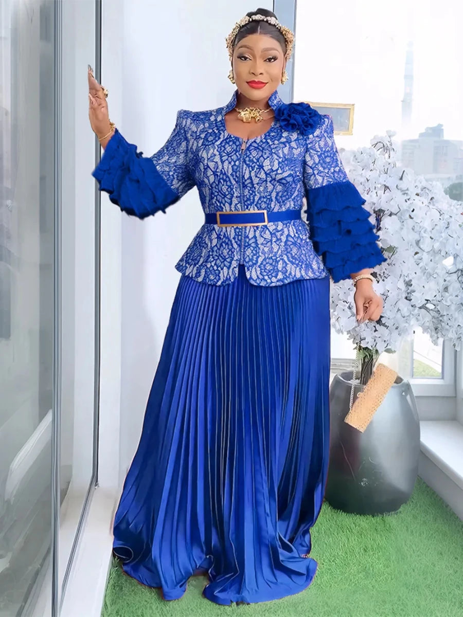 Elegant African V-neck maxi dress by MANDOTOS INTERNATIONAL, perfect for wedding parties, featuring vibrant fabric and stylish design.