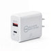 Mandotos International ELEGATE 20W USB-C Turbo Charger QC3.0 for smartphones and laptops, shown with charging port and compact design.