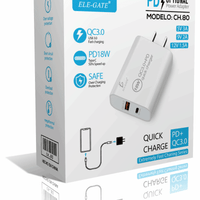 Mandotos International ELEGATE 20W USB-C Turbo Charger with QC3.0 for smartphones and laptops, compact and portable.
