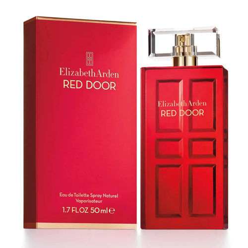 Elizabeth Arden Red Door Essence perfume bottle from Mandotos International, 1.7 fl oz, elegant glass with red and gold accents.