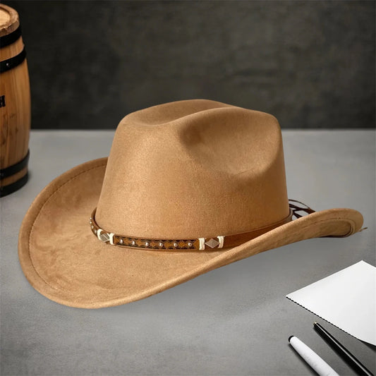 Embellished unisex cowboy hat by MANDOTOS INTERNATIONAL with decorative accents, perfect for stylish outdoor adventures.