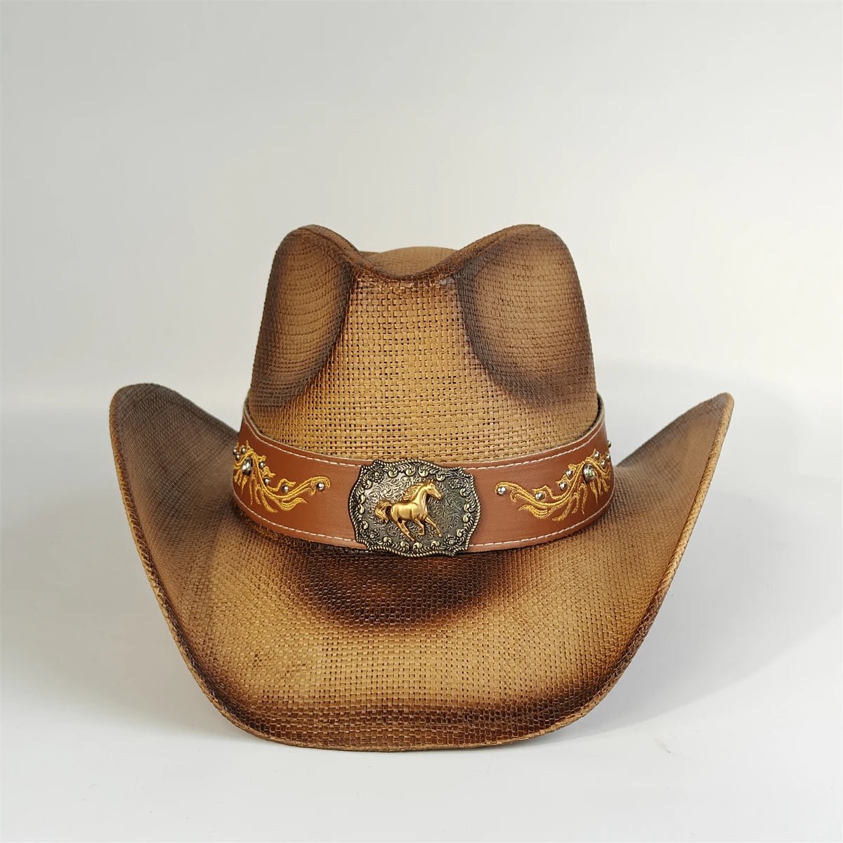 Embroidered straw cowboy hat by MANDOTOS INTERNATIONAL, Western sun hat for women and men, ideal for rodeo and country rodeo style.