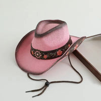 Embroidered straw cowboy hat by MANDOTOS INTERNATIONAL, Western sun hat for women and men, suitable for rodeo or country wear.