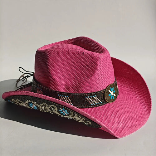 Embroidered straw cowboy hat by MANDOTOS INTERNATIONAL, Western sun hat for women and men, perfect for rodeo and country style.