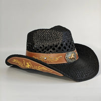 Embroidered straw cowboy hat by MANDOTOS INTERNATIONAL, Western sun hat for women and men, country rodeo cowgirl style