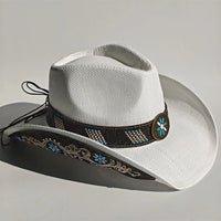Embroidered straw cowboy hat by MANDOTOS INTERNATIONAL, Western sun hat for women and men, perfect for country rodeo and cowgirl style