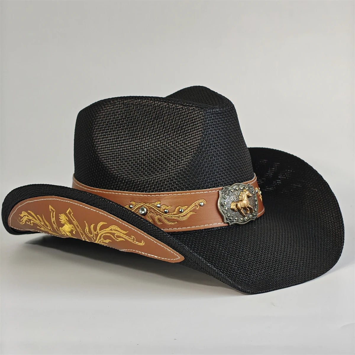 Embroidered straw cowboy hat by MANDOTOS INTERNATIONAL, Western sun hat for women and men, perfect for rodeo and country style.