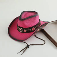 Embroidered straw cowboy hat by MANDOTOS INTERNATIONAL, western sun hat for women and men, perfect for rodeo and country style.