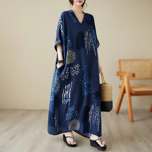 Ethnic Bohemian beach dress for women by MANDOTOS INTERNATIONAL, featuring casual, flowy fabric perfect for summer or beach outings.