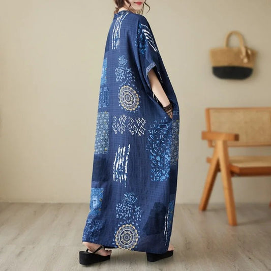 Mandotos International ethnic bohemian beach dress for women, casual and fashionable, flowing and lightweight for summer wear.