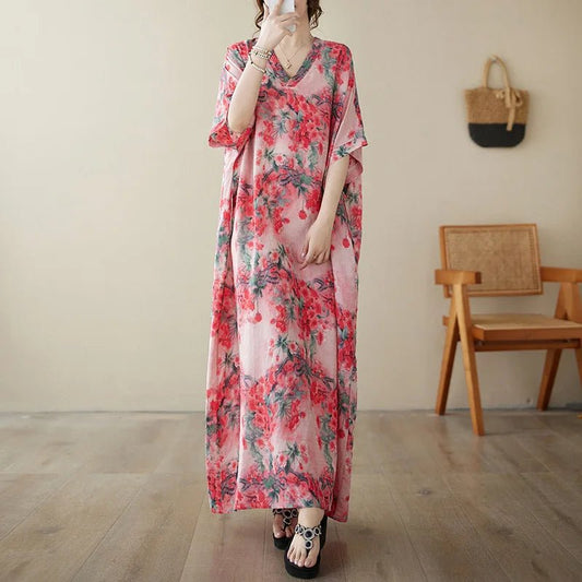Ethnic Bohemian beach dress for women by MANDOTOS INTERNATIONAL, featuring casual, flowing fabric and vibrant ethnic patterns.