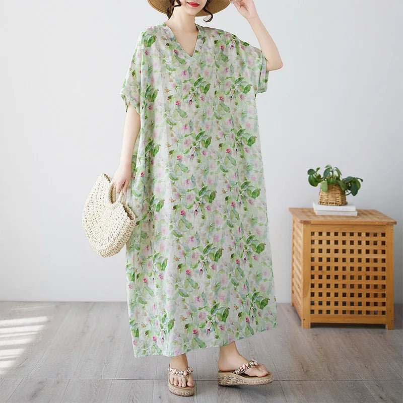 Ethnic Bohemian beach dress for women by MANDOTOS INTERNATIONAL, casual and fashionable with vibrant ethnic patterns.