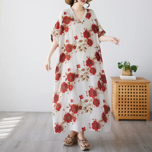 Ethnic Bohemian beach dress for women by MANDOTOS INTERNATIONAL, casual and fashionable with vibrant patterns and flowing fabric.