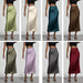 European American style satin midi skirt by MANDOTOS INTERNATIONAL, shown in a sleek, elegant design with a smooth satin finish.