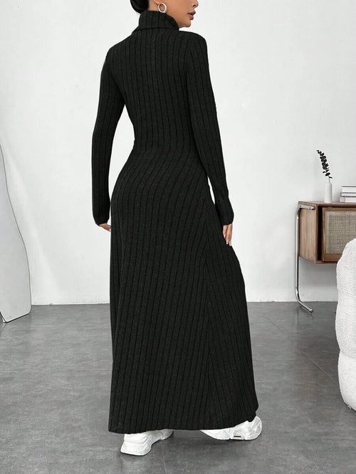 European and American cross-border autumn and winter women's dress by Mandotos International, slim-fitting with high collar and long sleeves.