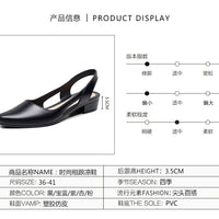 Mandotos International women's Korean style jelly sandals with shallow mouth, mid-low heel, breathable plastic for casual wear.