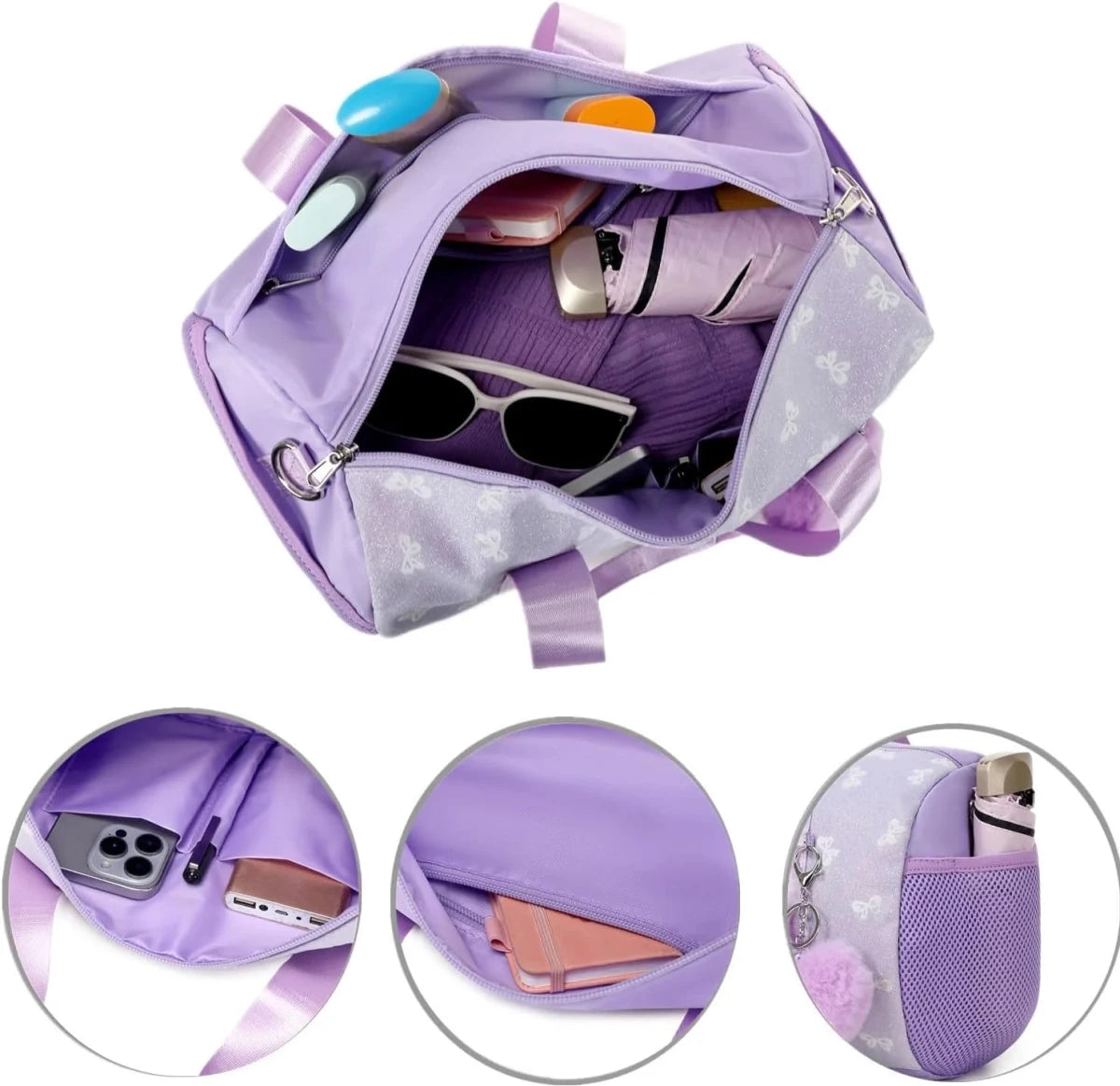 Fashionable MANDOTOS INTERNATIONAL backpack with bowknot pattern, foldable design, 20-35L capacity for stylish everyday use.