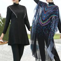 Floral burkini swimsuit for women by MANDOTOS INTERNATIONAL, modest swimwear designed for middle-aged women, with floral pattern.