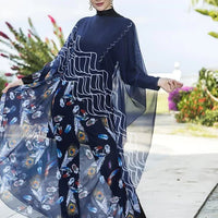 Floral burkini swimsuit for women, modest swimwear for middle-aged women by MANDOTOS INTERNATIONAL, with floral pattern and full coverage.