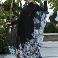 Mandotos International floral burkini swimsuit for women, modest swimwear designed for middle-aged women, with a colorful floral pattern.