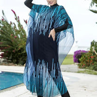 Floral burkini swimsuit for women by MANDOTOS INTERNATIONAL, modest swimwear for middle-aged women, featuring a floral pattern and full coverage.