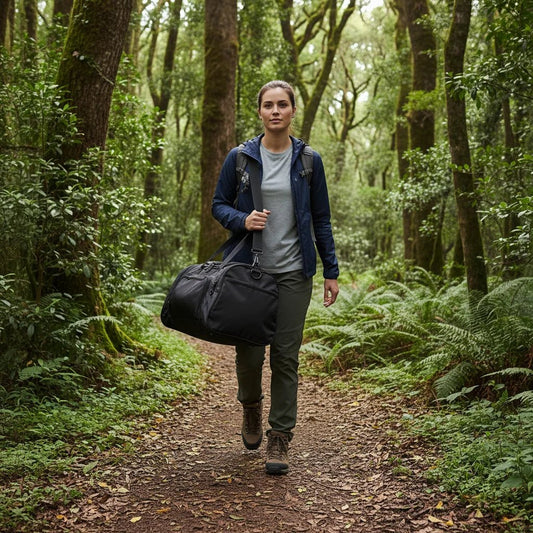 Large capacity foldable unisex duffel bag by Mandotos International with shoe compartment, ideal for travel and sports.