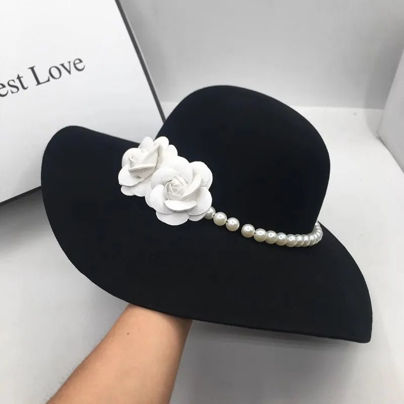 French style fedora hat for women by MANDOTOS INTERNATIONAL, wide brim felt hat perfect for winter and autumn jazz and derby fashion.