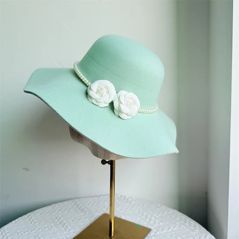 French style women's fedora hat with wide brim, felt material, suitable for winter and autumn, by MANDOTOS INTERNATIONAL.
