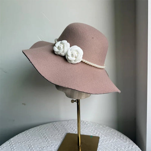 Women’s French style fedora hat by MANDOTOS INTERNATIONAL, wide brim felt winter autumn derby jazz hat with stylish design.