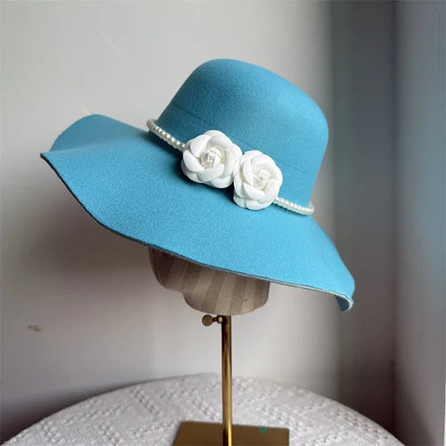 French style women's fedora hat with wide brim, felt material, suitable for winter and autumn, in a derby jazz fashion by MANDOTOS INTERNATIONAL.