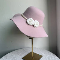 Mandotos International French-style women's fedora hat with wide brim, felt material, suitable for winter and autumn fashion.