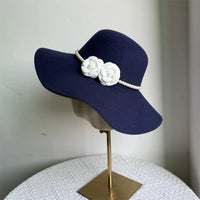 Women's French Style Fedora Hat by MANDOTOS INTERNATIONAL with wide brim felt design for winter and autumn jazz and derby fashion.