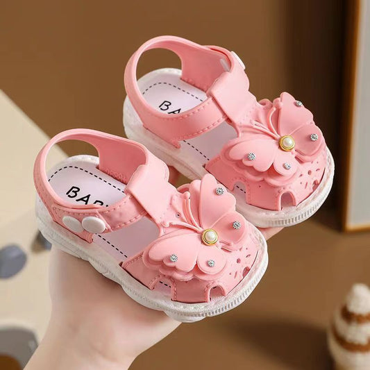 Girls' summer sandals by MANDOTOS INTERNATIONAL, soft sole, non-slip baby princess beach shoes for infants and little girls.