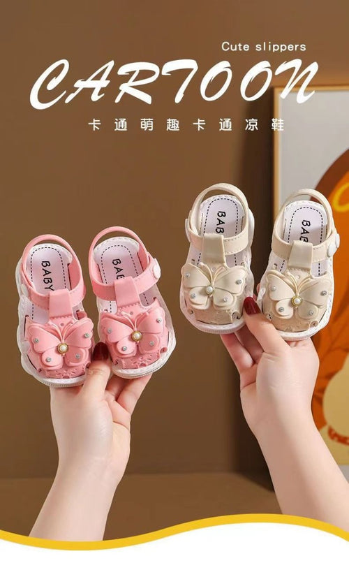 Girls' summer sandals by MANDOTOS INTERNATIONAL, soft sole, non-slip infant beach shoes, princess style for little girls.