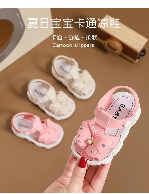 Girls' summer sandals by MANDOTOS INTERNATIONAL, soft sole, non-slip beach shoes for infants and little girls, princess style.
