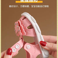 Girls' summer sandals by MANDOTOS INTERNATIONAL, soft sole, non-slip infant beach shoes for little girls, princess style.