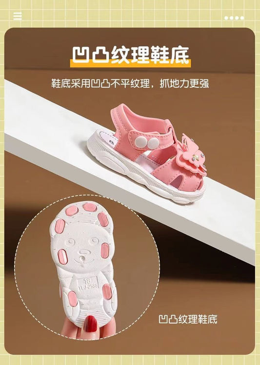 Girls' summer sandals by MANDOTOS INTERNATIONAL, soft sole, non-slip infant beach shoes with princess design for little girls.
