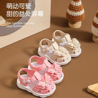 Girls' summer sandals by MANDOTOS INTERNATIONAL, soft sole, non-slip infant beach shoes with princess design for little girls.