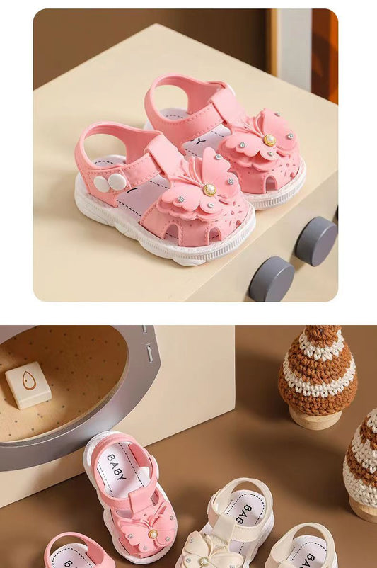 Girls' summer sandals by MANDOTOS INTERNATIONAL, soft sole, non-slip infant beach shoes for little girls with princess style.