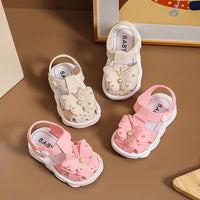 Girls' summer sandals by MANDOTOS INTERNATIONAL, non-slip soft sole baby princess beach shoes for infants and little girls.