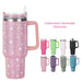 Glitter-coated stainless steel tumbler with diamond design, 40oz capacity, by MANDOTOS INTERNATIONAL, featuring a sleek and stylish look.