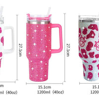 Glitter-coated stainless steel tumbler with diamond design, 40oz capacity, by MANDOTOS INTERNATIONAL.